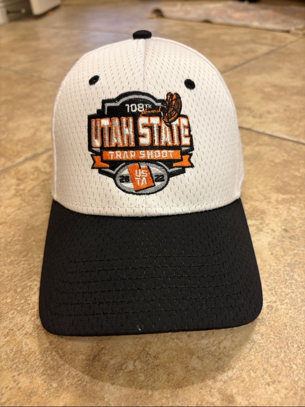 OTTO White and Black Cap with Orange Embroidered Utah State Trap Shoot Logo